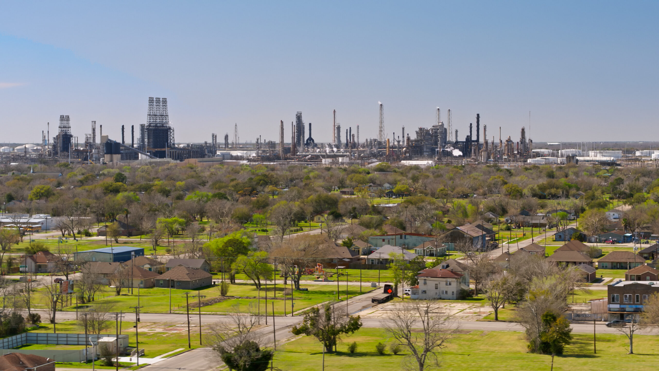 Residential Neighborhood Built Close to Oil Refinery in Port Arthur, TX - Aerial